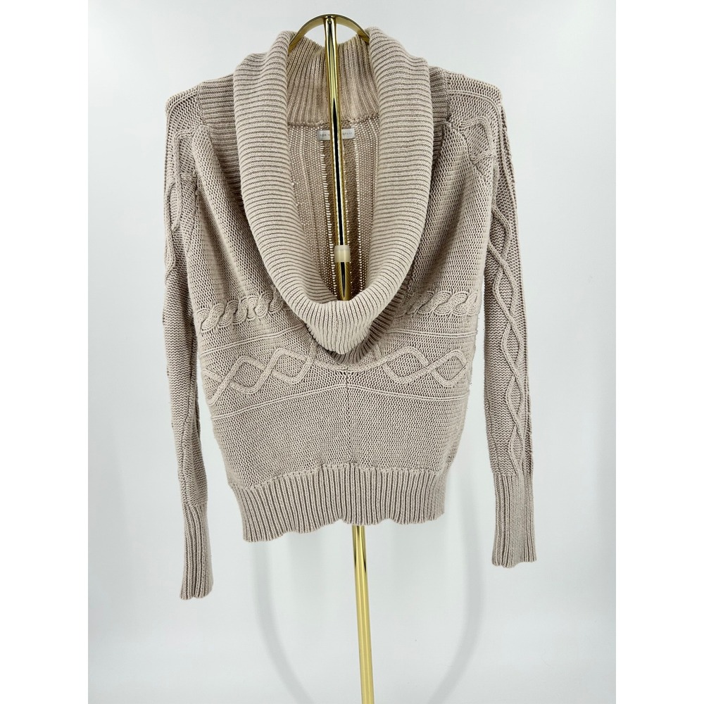 New York & Company Women Tan Beige Cable Knit Cowl Neck Cotton Sweater Small